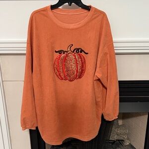 Orange Pumpkin Embroidered Sweatshirt